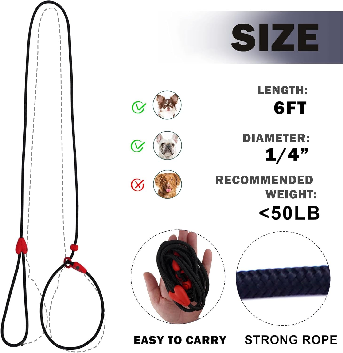 Slip Leads For Dogs Puppy Leash Comfortable 5Ft Heavy Duty Loop Leash No Pull Pet Training Leash 6 Colors Classic Dog Leash For