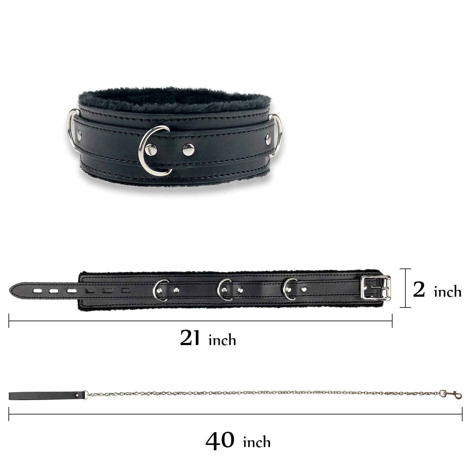 Black Leather Collars Gothic Plush Leather Collars Choker With Chain Detachable Leash Rope Small Pet Collar