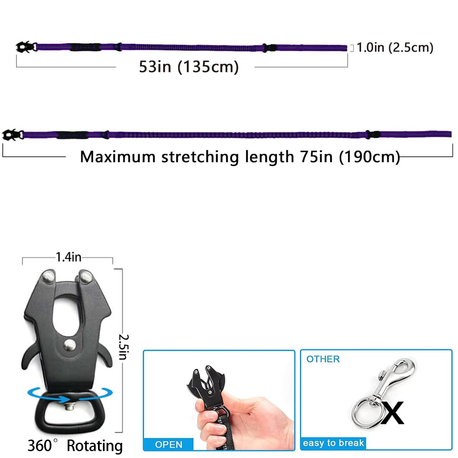 Heavy Duty Tactical Bungee Dog Leash, 4-6FT Shock Absorbing Tactical Dog Leash with 2 Padded Handles, Metal Carabiner Clip,Car S