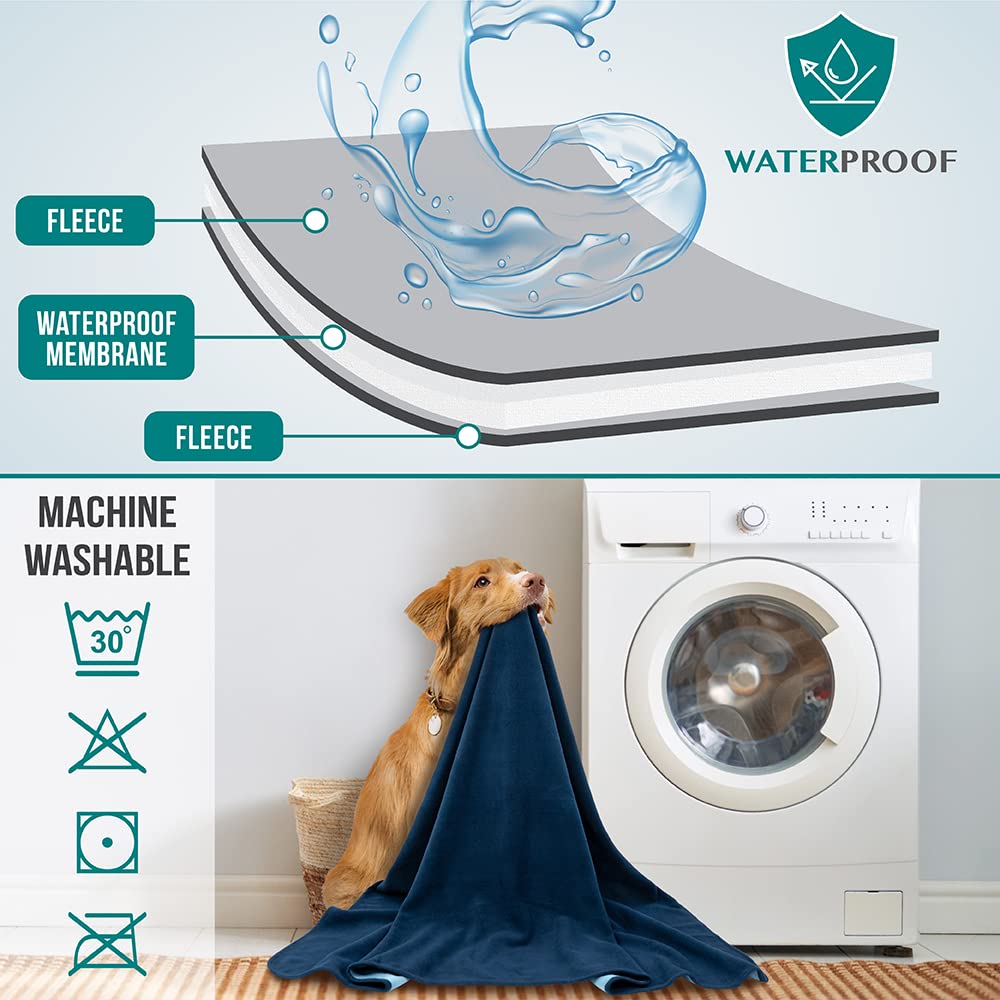 Petami Waterproof Dog Blanket For Medium Large Pets Dogs Cats, Pet Couch Cover Protector For Furniture, Reversible Washable Soft Fleece Cat Blanket For Bed Couch Sofa, 40X60 (Navy/Blue)