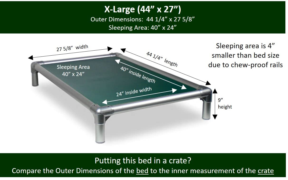 Kuranda Chewproof Bed - Silver Aluminum - 44'' x 27'' - Heavy Duty Vinyl - Forest