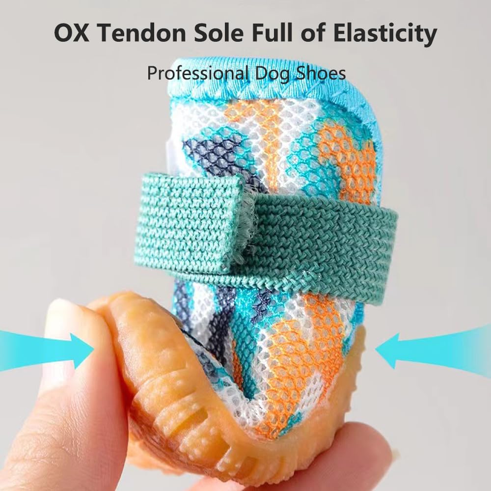 Yagizaai Dog Shoes For Small Dogs, Anti-Drop Dog Boots For Hot Pavement, Winter, Breathable Paw Protectors For Walking, Running, Hiking, Ox Tendon Sole Puppy Sneakers(Size 5, Green)