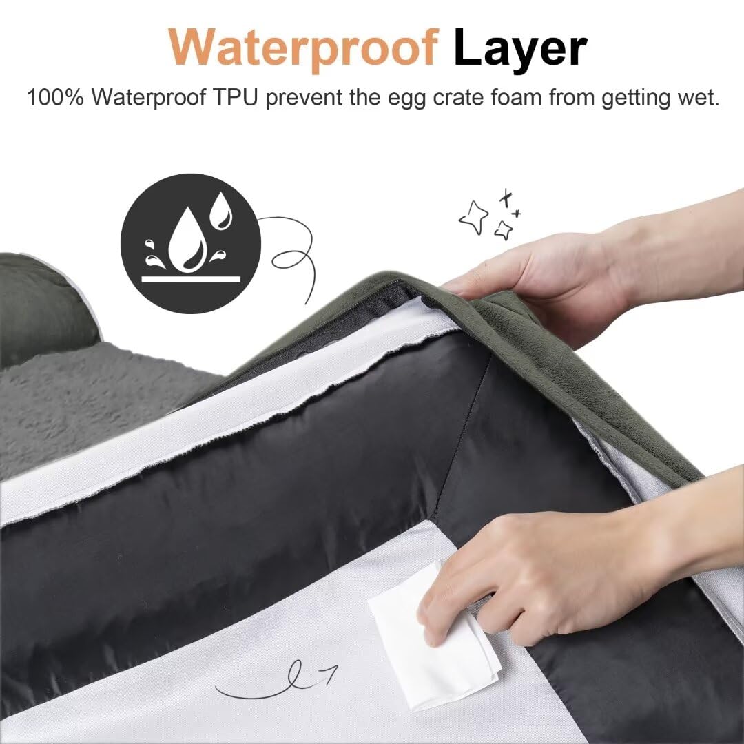 Large Dog Bed Orthopedic Washable: Jumbo Dog Bed Bolster Extra Large Dogs Egg Crate Foam Sofa Couch Waterproof Removable Cover - Dark Green