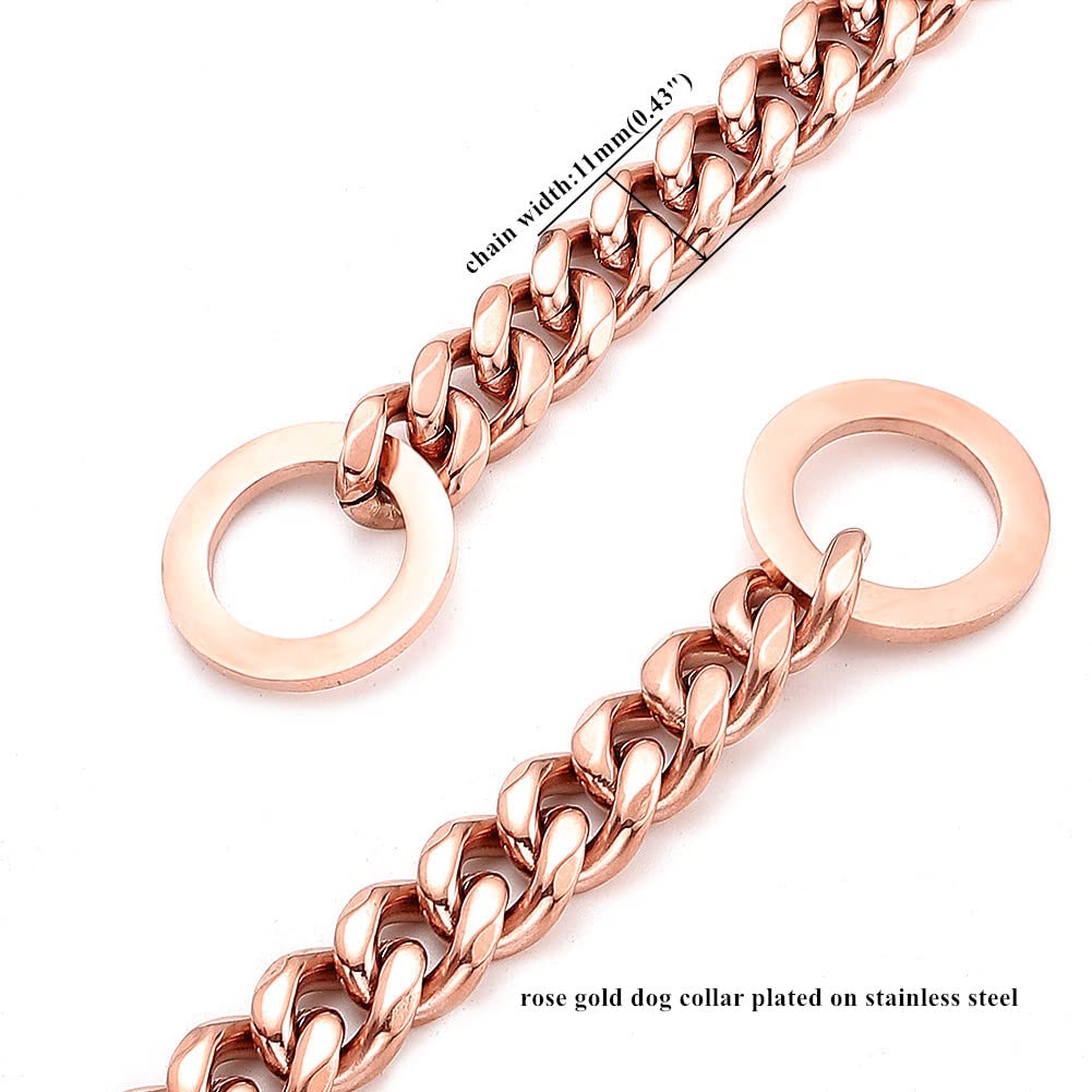 Rumypet Rose Gold Dog Chain Collar 11Mm/15Mm/19Mm Stainless Steel Cuban Link Chain Collar For Small Medium Large Dogs(11Mm,24Inc