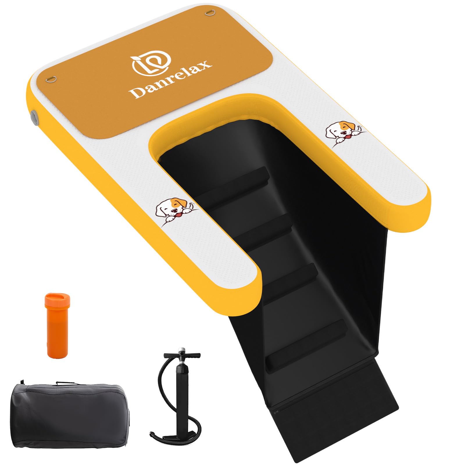 Danrelax Inflatable Dog Boat Ramp, 47' L X 32' W X 6' H Perfect For Mid-Sized Pets Up To 220 Lbs, Boat Water Ladder With Claw