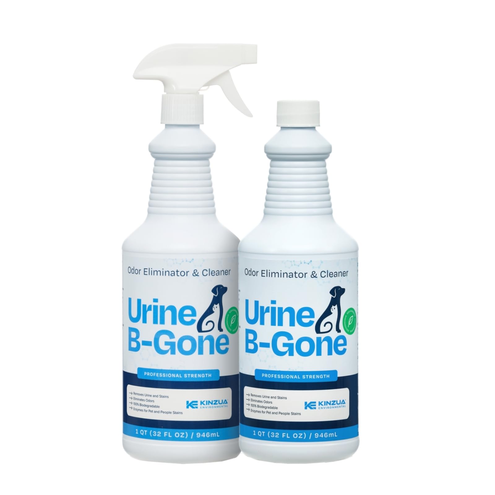 Kinzua Environmental Urine B-Gone, Professional Enzyme Odor Eliminator & Pet Stain Remover, Human, Cat & Dog Urine Cleaner, Effe