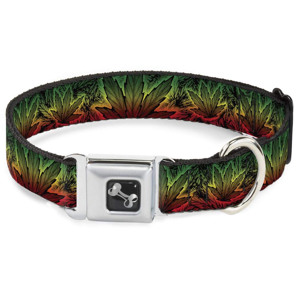 Buckle-Down Seatbelt Buckle Dog Collar - Marijuana Haze Rasta/Rasta - 1.5' Wide - Fits 18-32' Neck - Large
