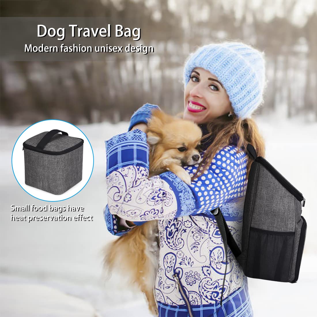 BAGLHER?Dog Travel Bag, Airline Approved Pet Supplies Backpack, Dog Travel Backpack Accessories Set with 2 Silicone Collapsible