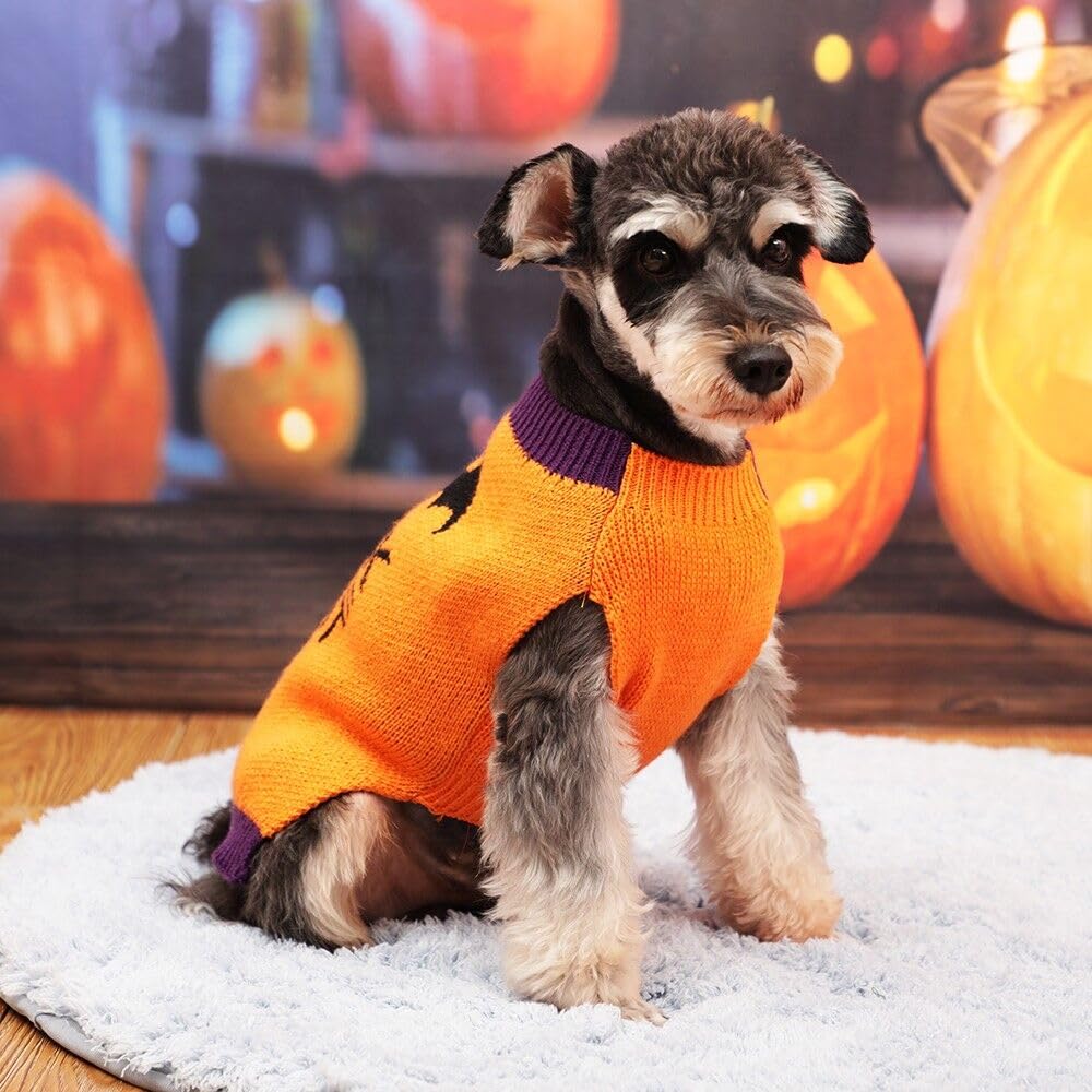 Halloween Dog Sweater For Medium Dogs: Turtleneck Knitted Warm Puppy Bat Costume, Doggie Winter Trick Or Treat Pullover Holiday