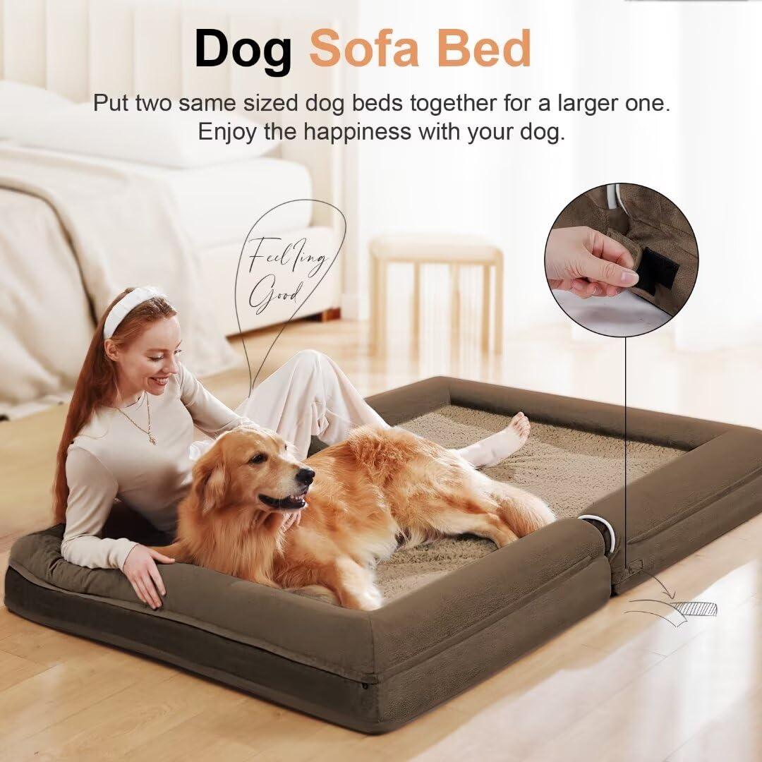 Large Dog Bed Orthopedic Washable: Beds Bolster Xl Bed Big Xlarge Dogs Memory Foam Couch Sofa Waterproof With Removable Cover - Brown