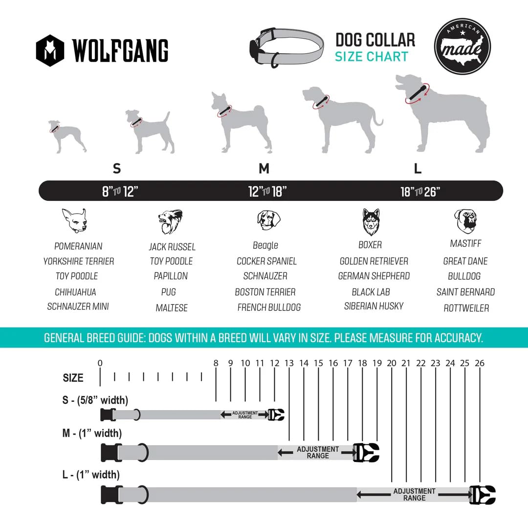 Wolfgang Heavy Duty, Adjustable Dog Collar with Quick Release Nylon Buckle for Walking & Training, PackLeader Print, Medium