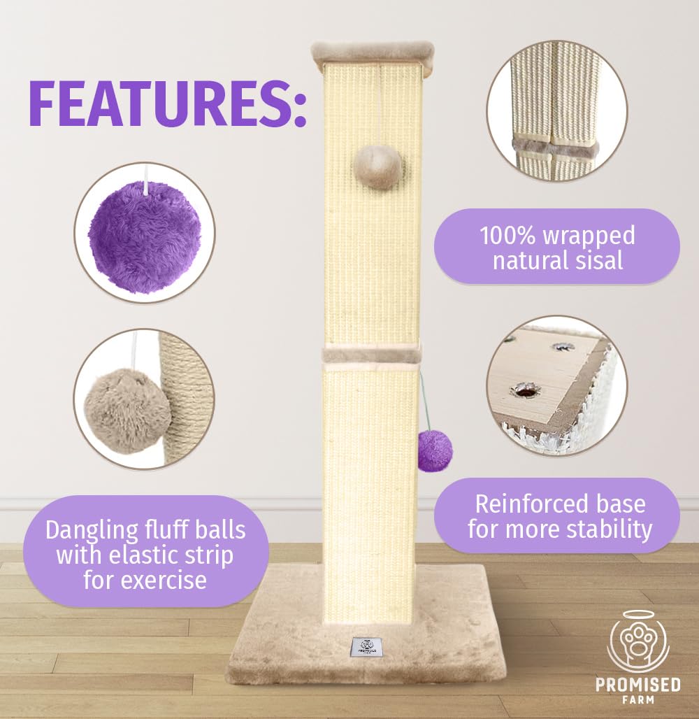 Promised Farm Tall Cat Scratching Post 32 Inches - Protects Furniture - Durable And Sturdy Design - Aesthetic Cat Accessories Es