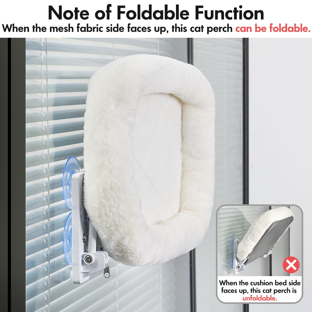 Amosijoy Cordless Cat Window Perch, Cat Hammock For Window With 4 Strong Suction Cups, Solid Metal Frame And Soft Cover, Cat Beds For Indoor Cats