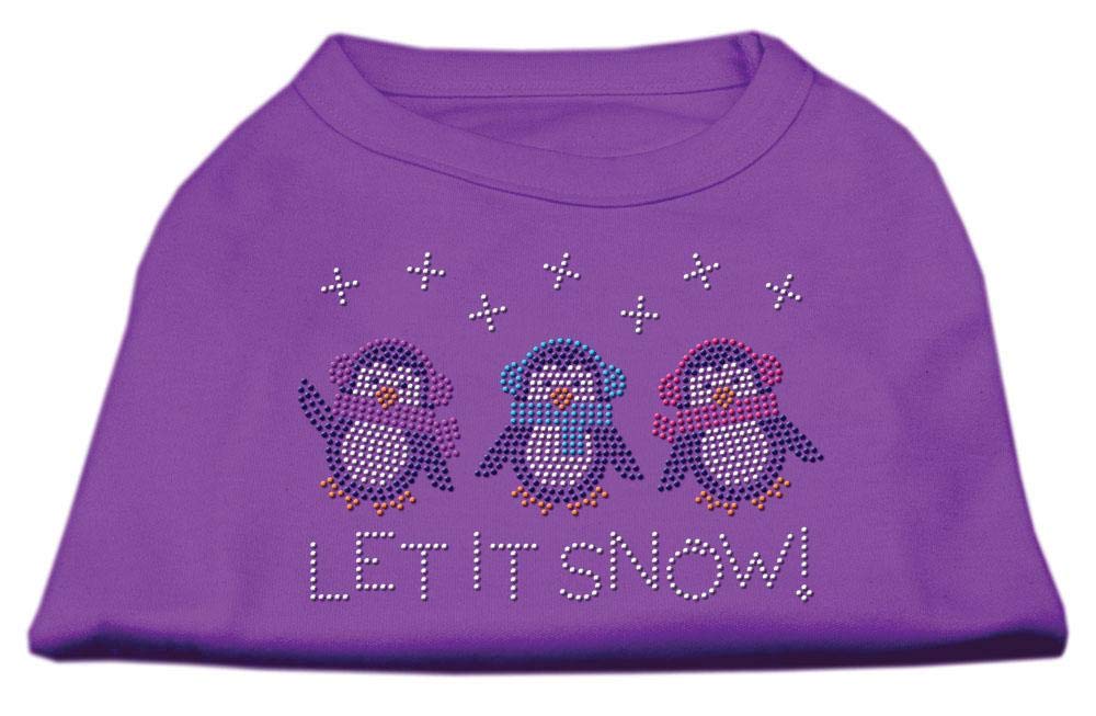 Christmas Pet Dog & Cat Shirt Rhinestone, 'Let It Snow Penguins' Purple 3Xl (25-35 Lbs.)
