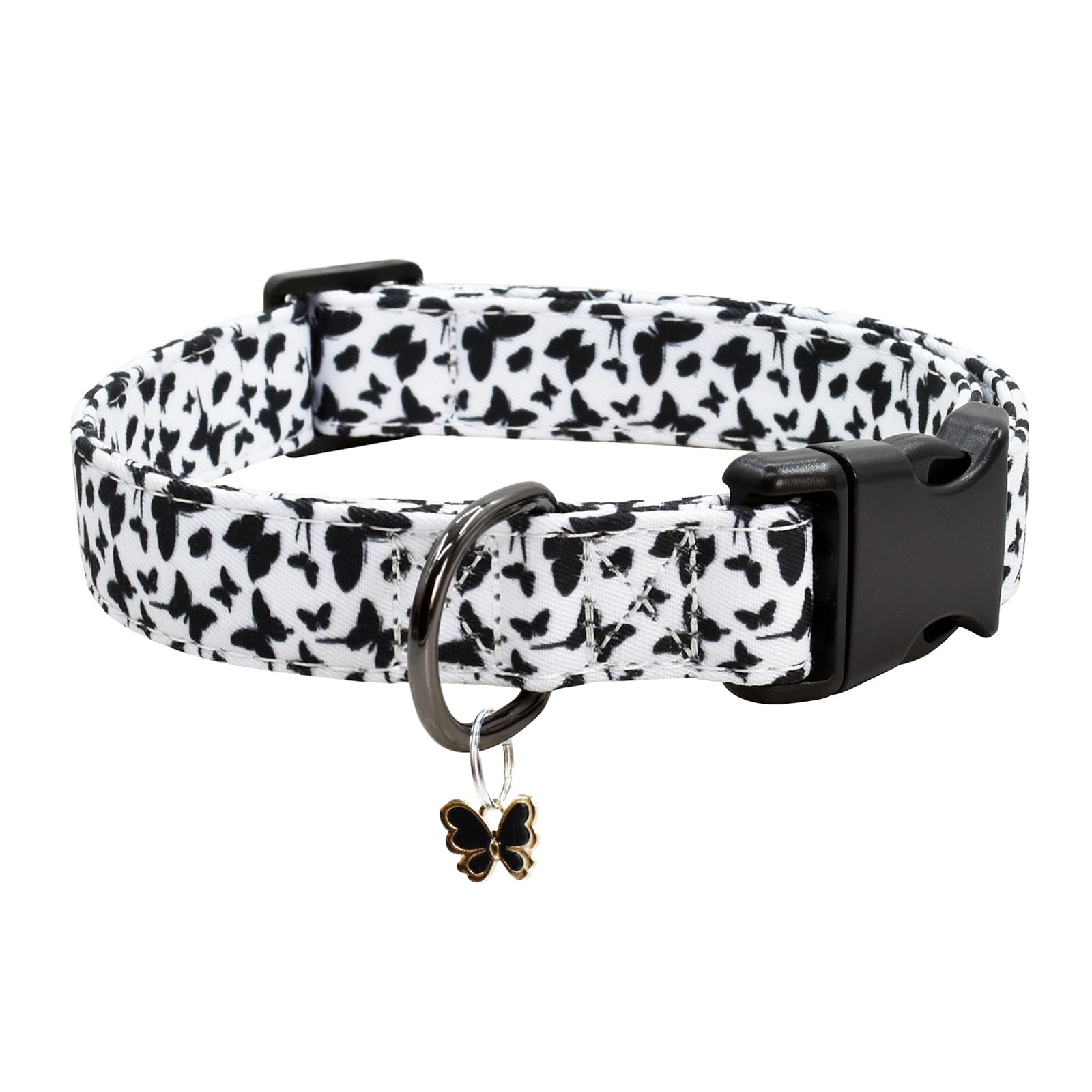 Flower Patterns Dog Collar With Accessories, Soft Cotton Dog Collars For Small Medium Large Female And Male Dogs(Butterfly M)