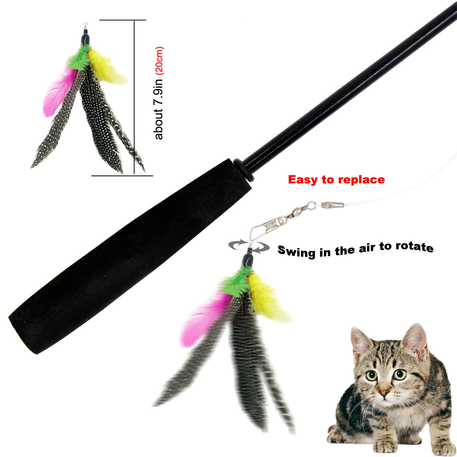Tienailing Cat Feather Toys Replacement Cat Toy Wand Refills, 8 Pcs Natural Da Bird Feathers Refill, Interactive Cat Wand Replacement Feathers For Cat Toys