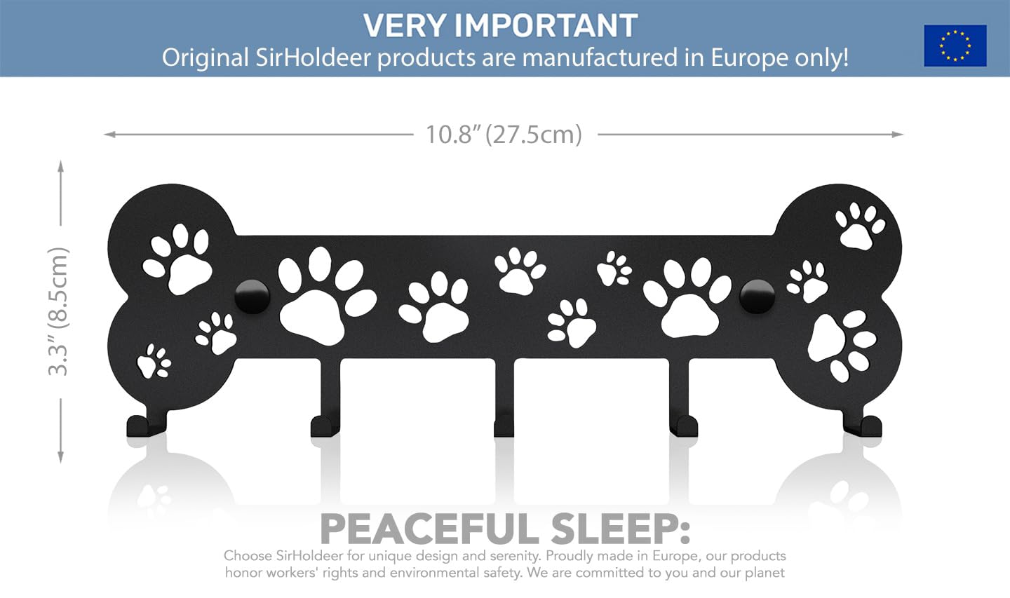 Dog Leash Holder Wall, Dog Leash Hanger Pet Leash Hook Bone and Paw Design - Unique Metal Key Holder for Wall - Decorative Dog L