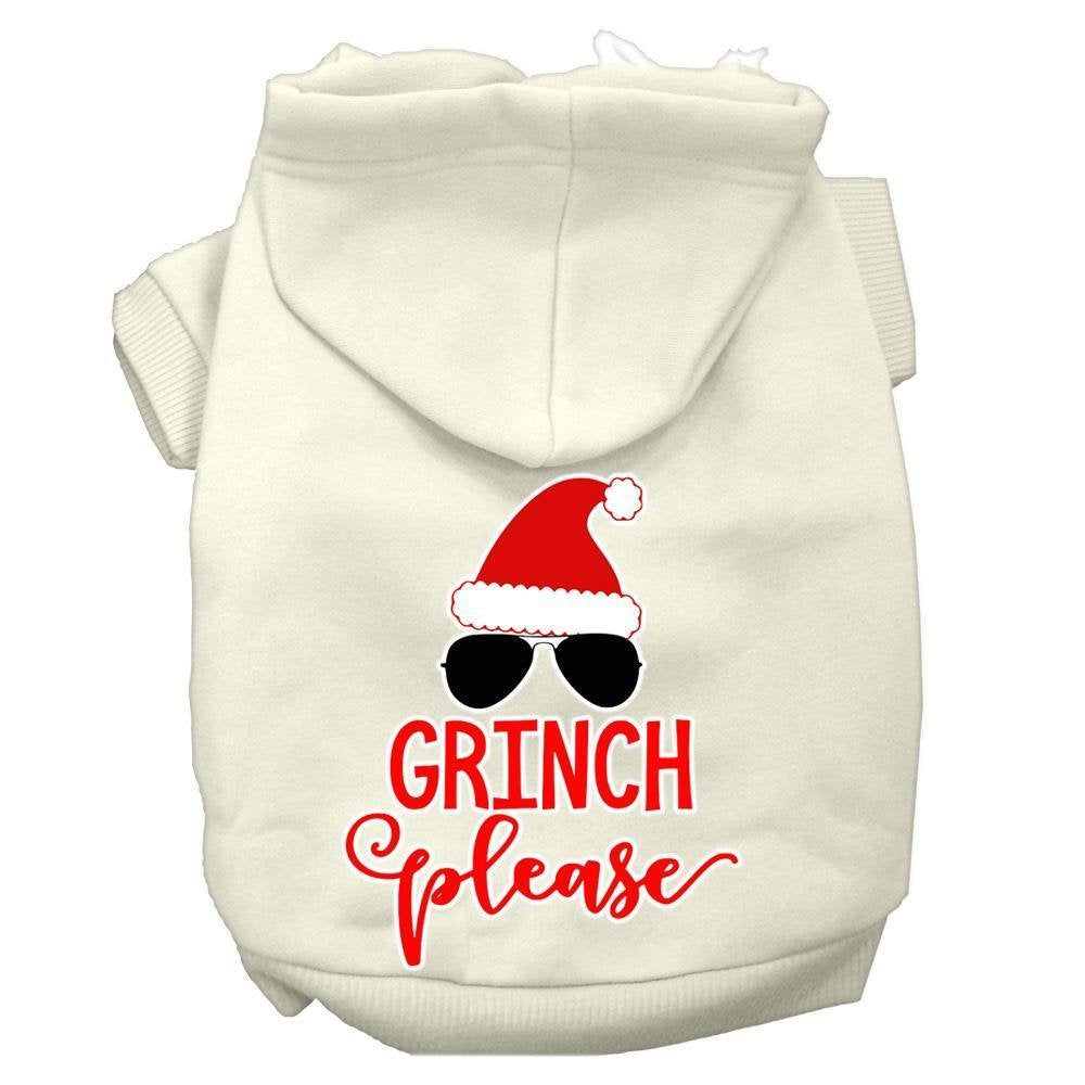 Christmas Pet Dog & Cat Hoodie Screen Printed, 'Grinch Please' Cream 2Xl (20-25 Lbs.)
