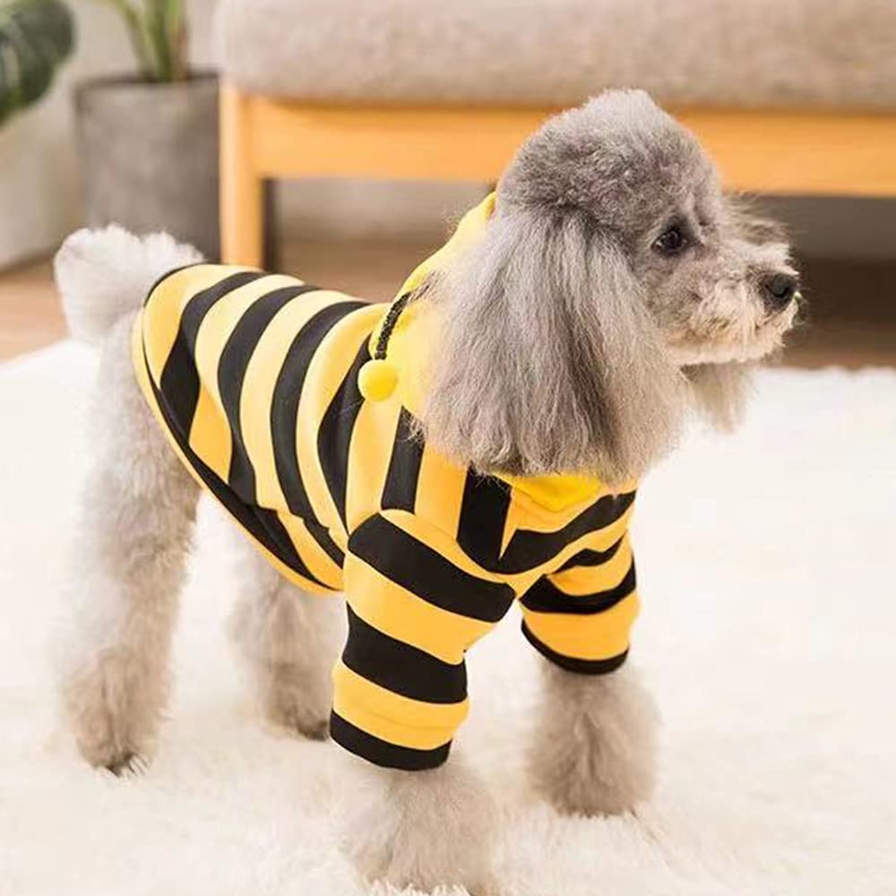 Anelekor Funny Dog Hoodies Sweatshirt Holiday Cat Sweater Warm Dog Clothes For Small Dog Yellow Cat Outfit Puppy Hooded Coat Pet Bee Costume For Halloween Christmas (Yellow,Medium)