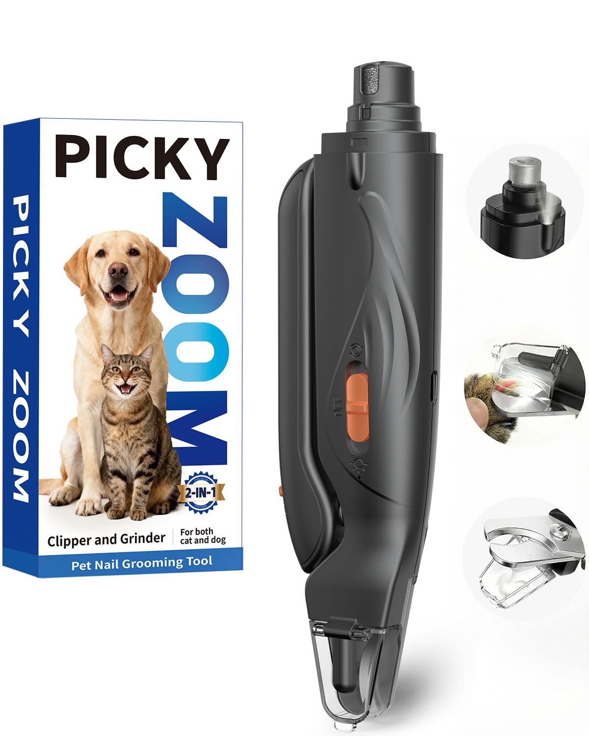 2-in-1 Dog & Cat Nail Clippers and Grinder with Light - Safety Guard to Avoid Overcutting, Sharp Blade, Painless Quiet Pet Nail 
