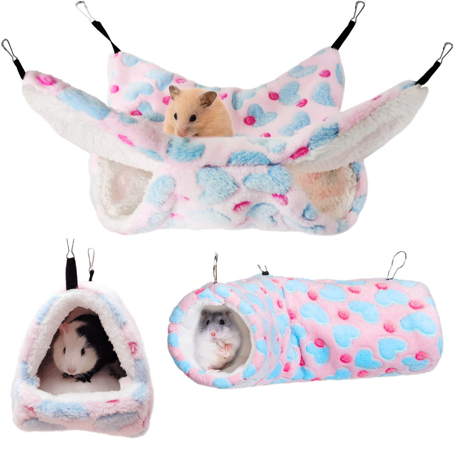 Eismc2 Hammock Set, 3Pcs Small Pet Cage Accessories. Coral Fleece Hammock And Hanging Tunnel For Ferret, Rat, Chincilla, Guinea 