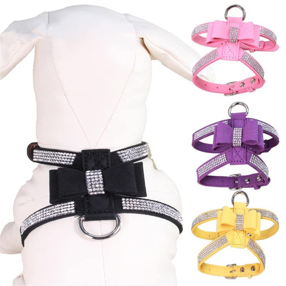 Bling Dog Harness For Girls,Rhinestone Cat Vest Harnesses With Bow Tie Puppy Kitty Cute Fancy Sparkling Pretty Crystal Diamond F