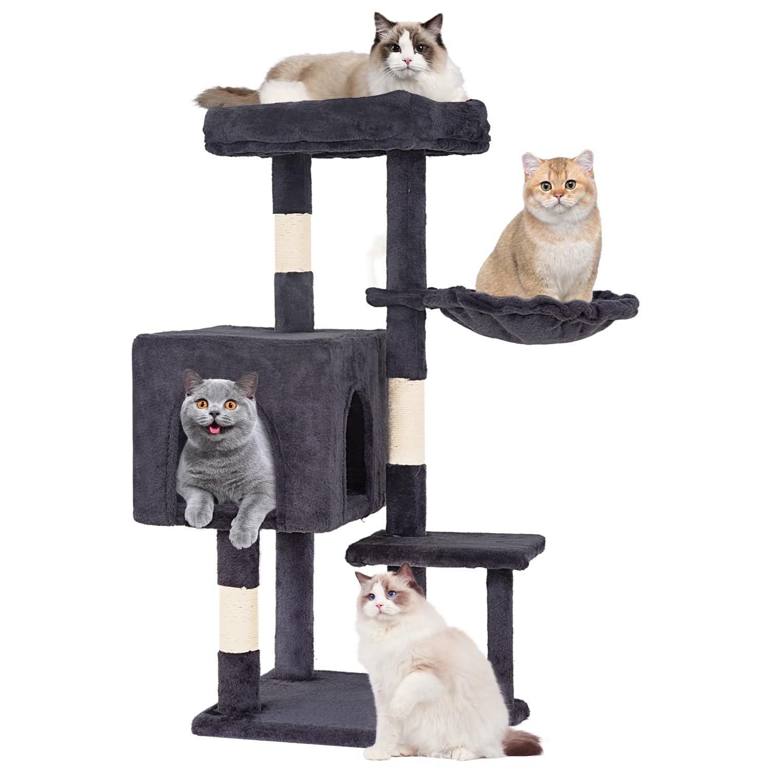 FDW | 37.8 Cat Tree Tower | Dark Gray | Multi-Level Indoor Activity Center with Sisal Scratching Posts, Condos, Plush Perches, H