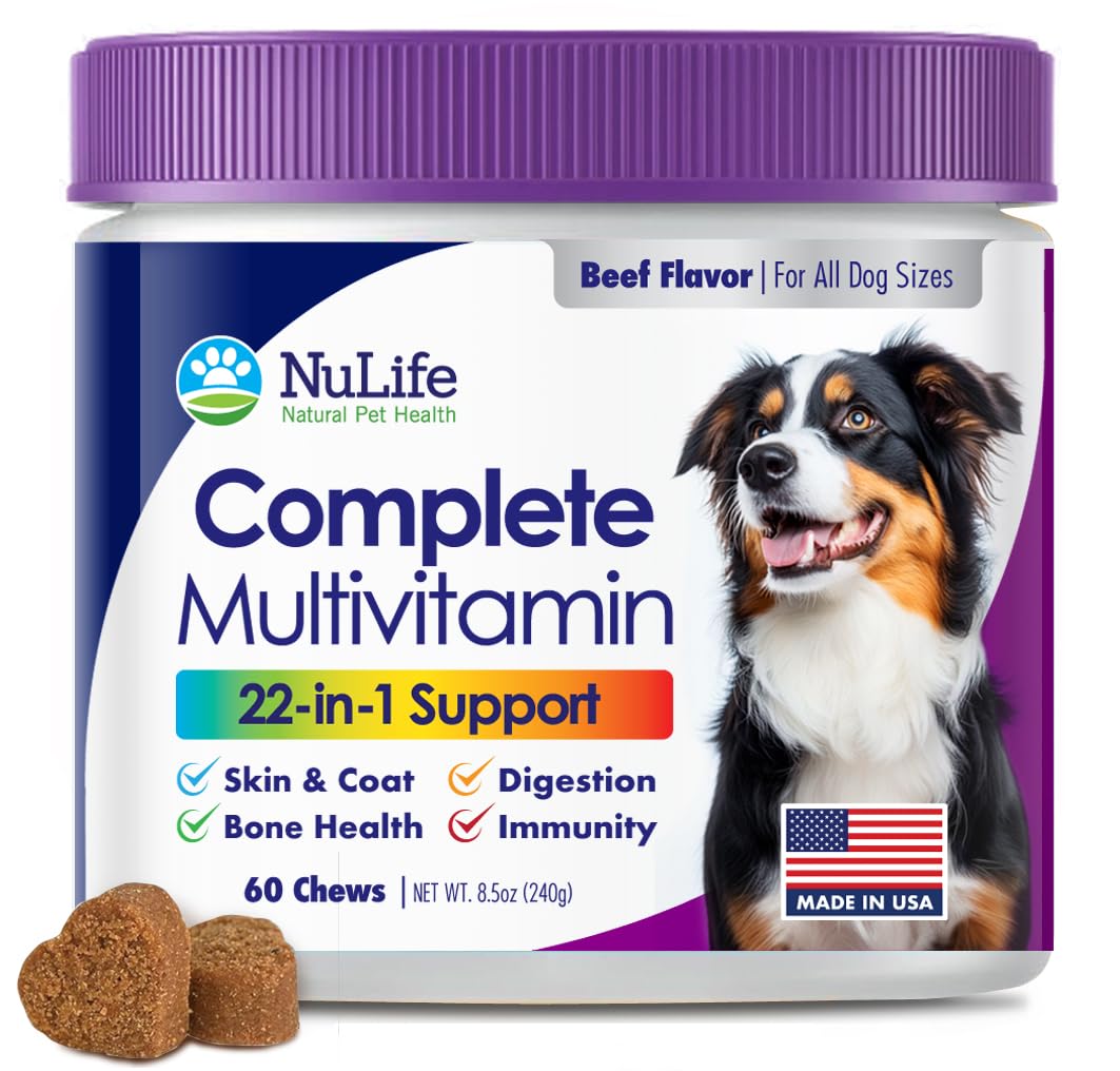 Dog Multivitamin Supplement, 22-in-1 Support for Immune System, Skin, Coat, Joints & Overall Health, Vitamins A, B, C, D, E, K, 
