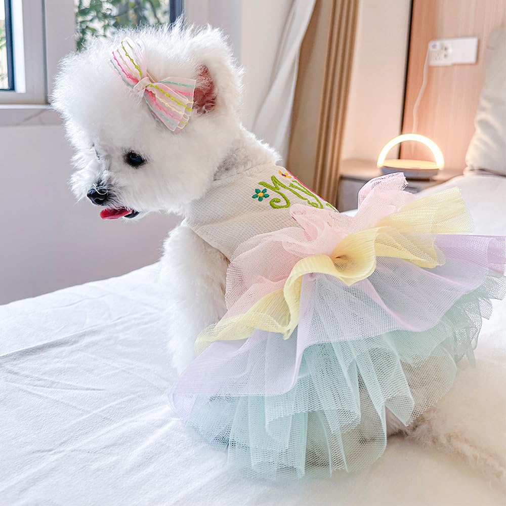Aniac Happy 1St Easter Dog Dress Girl Holiday Puppy Clothes For Small Dog Easter Cat Outfit Eggs Print Rainbow Doggy Princess Tu