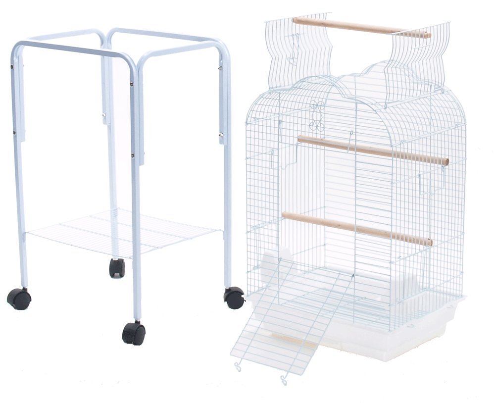 PetcageMart Parakeet Cockatiel Playtop Metal Bird Cage with Stand, 18 by 14 by 57, White