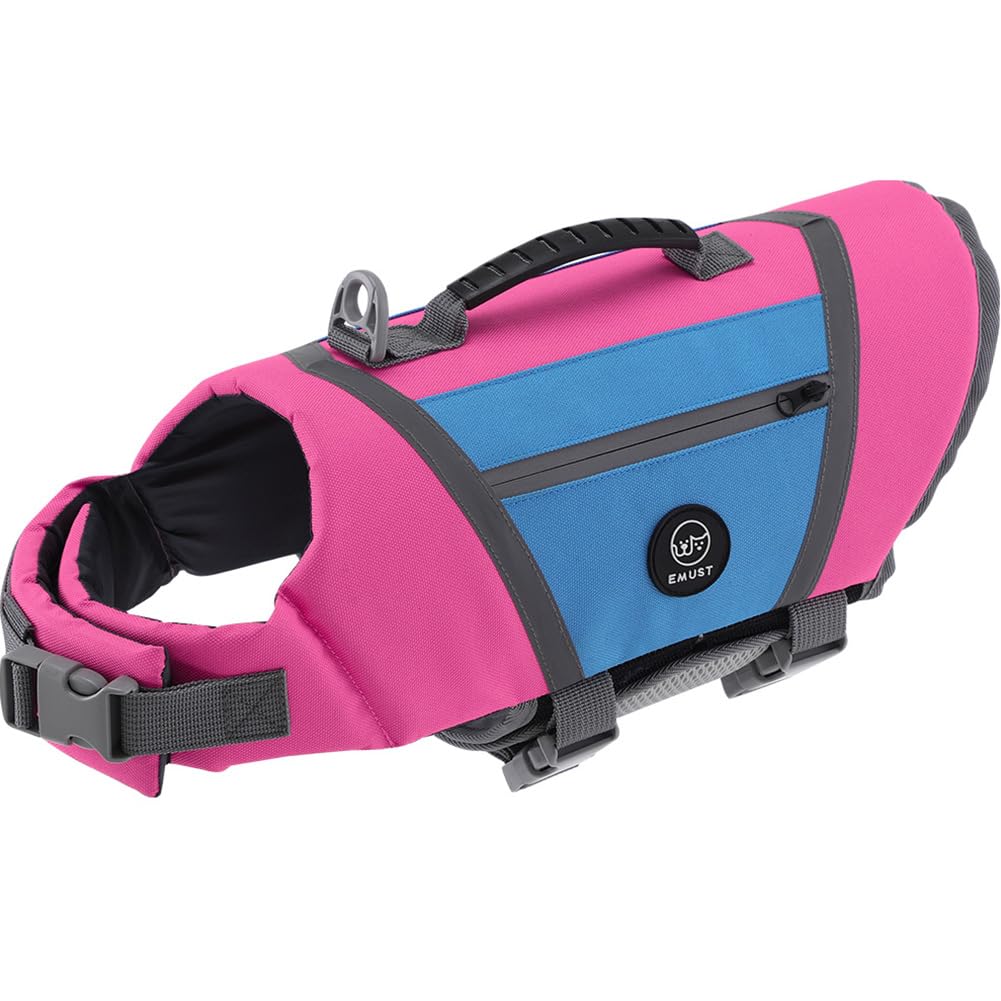 Emust Dog Life Jackets, Durable Pet Life Jackets For Swimming, Boating With High Visibility, Stylish Dog Swimsuit With D-Ring Fo