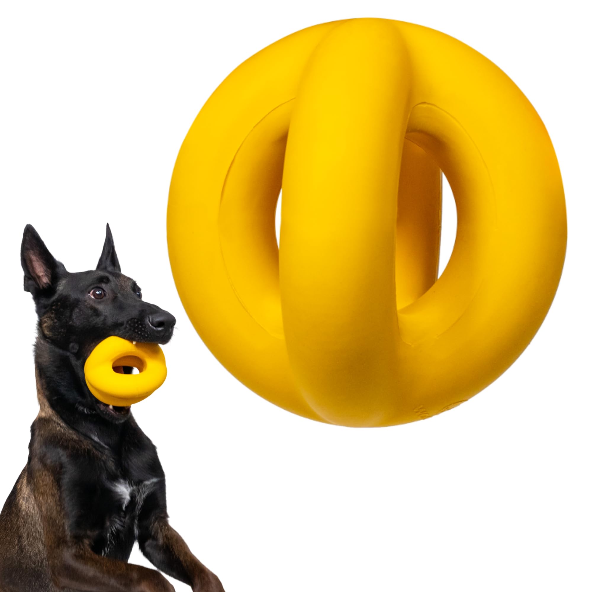Woofbite Indestructible Ring Ball - Lifetime Replacement - Strong, Tough, Aggressive Chewers, Medium Large Breed - Non-Toxic Nat