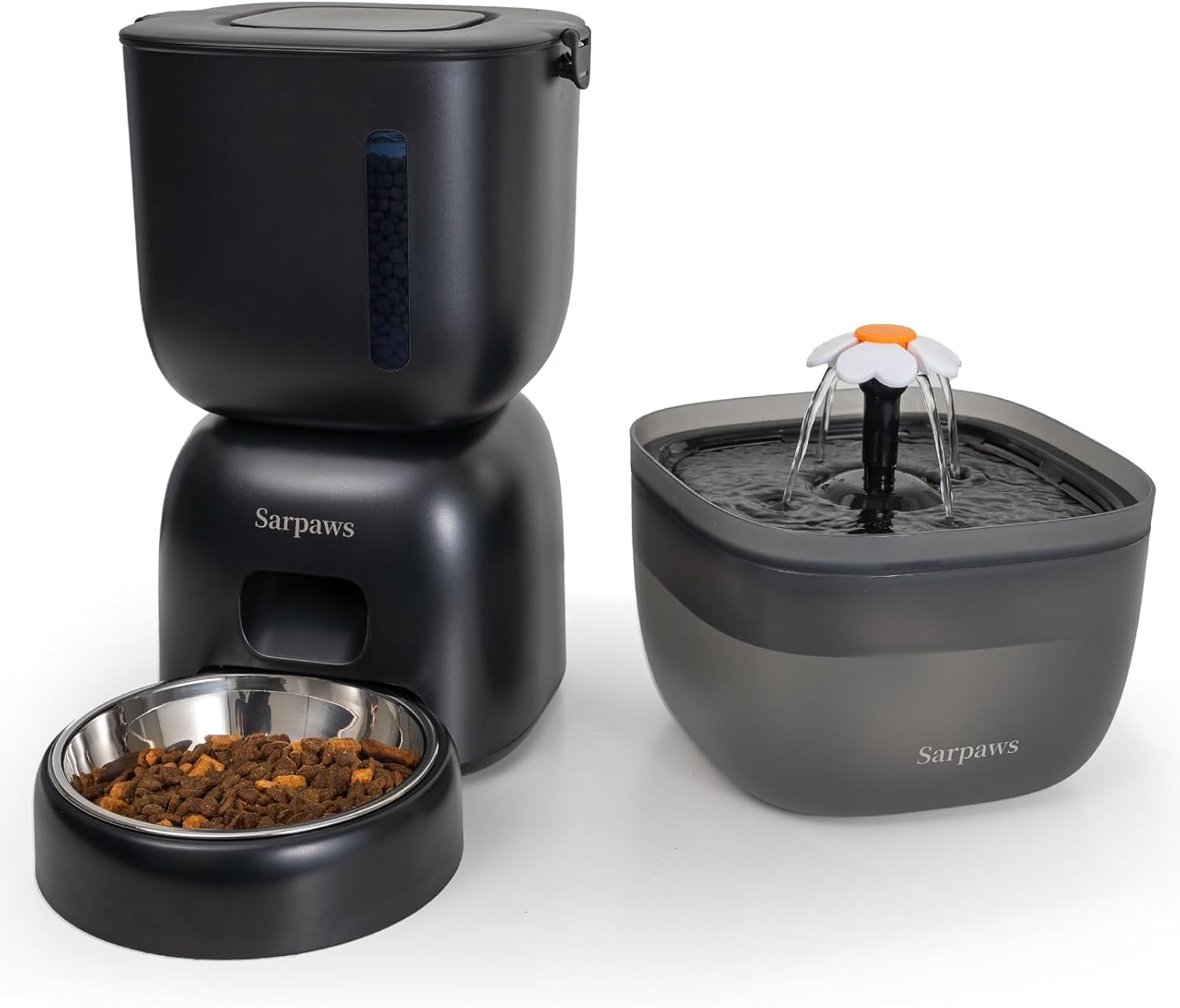Automatic Cat Feeder and Water Dispenser FW1, Wire or Battery Cat Food Dispenser Timer Pet Feeder - Locking Lid, Desiccant Bag, 