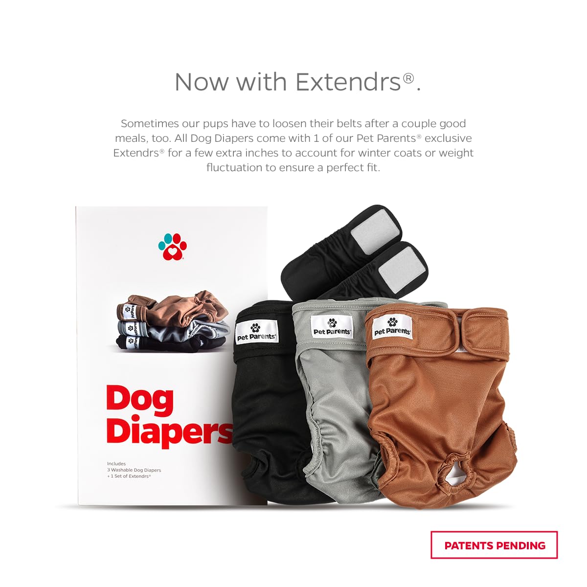 Pet Parents Washable Dog Diapers (3Pack) + Extendrs Of Durable Doggie Diapers, Premium Dog Diapers Female (X-Large, Natural)
