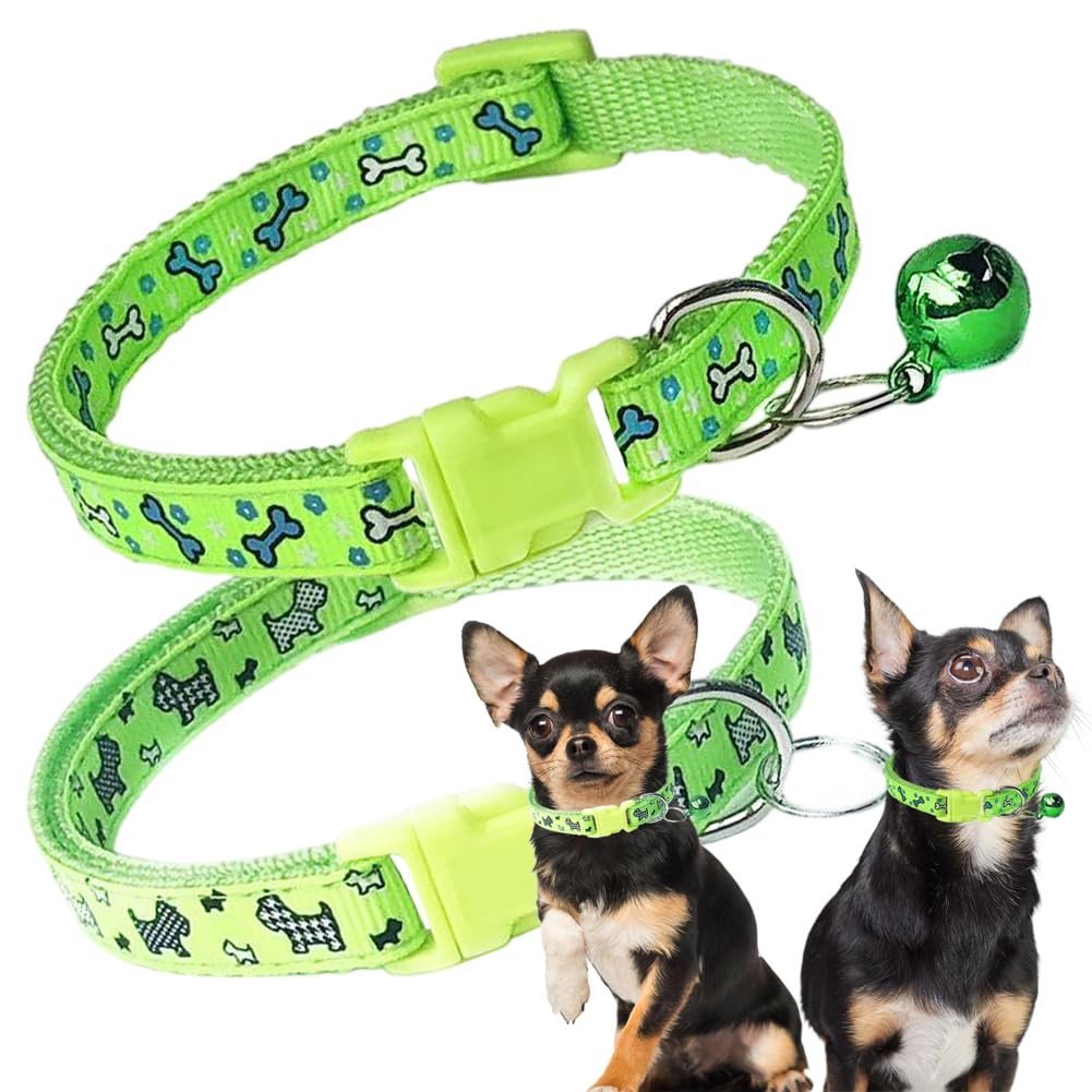 Xsmall Dog Collar With Bell, 2 Pack Boys Puppy Collar With Bell, Nylon Cute Cat Collars Adjustable For Xxs Xs Little Small Male 