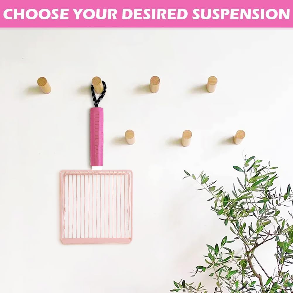 Apidgrowth Cat Litter Scoop, 2-In-1 Detachable Ergonomic Handle, Metal, Bar Grid Shape With Suspendable Cord (Pink)