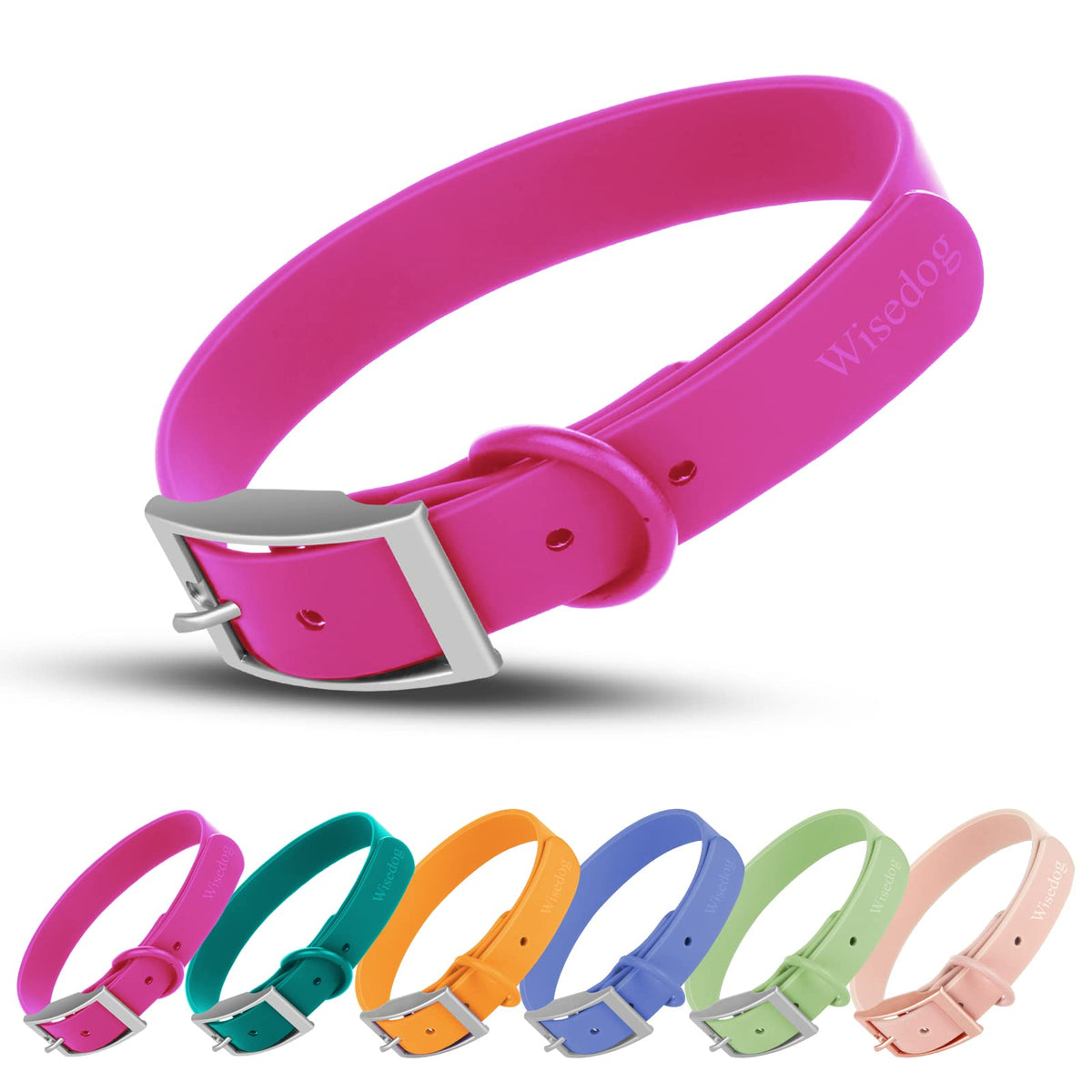 Wisedog Waterproof Dog Collar: Multiple Adjust 8.5” To 32.6”, Soft Rubber Coated Webbing, Easy To Clean, For Small Medium Large Dogs (M(Length:12'-16'; Width:0.8'), Rose Violet)