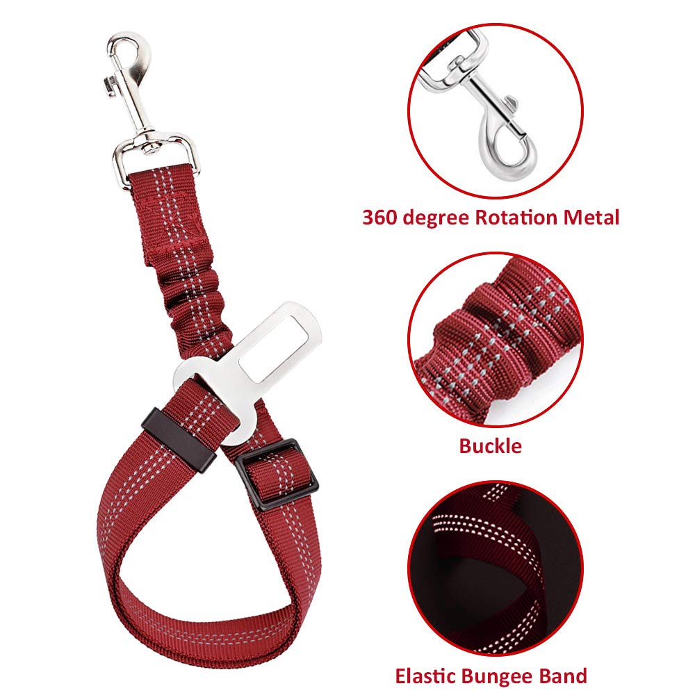 Slowton Dog Seat Belt Harness For Car, Dog Car Harness Adjustable Mesh Breathable & Dog Seatbelt Safety Tether With Elastic Bungee For Small Medium Large Pets(Red Seatbelt, Single Clip, Xxxs)