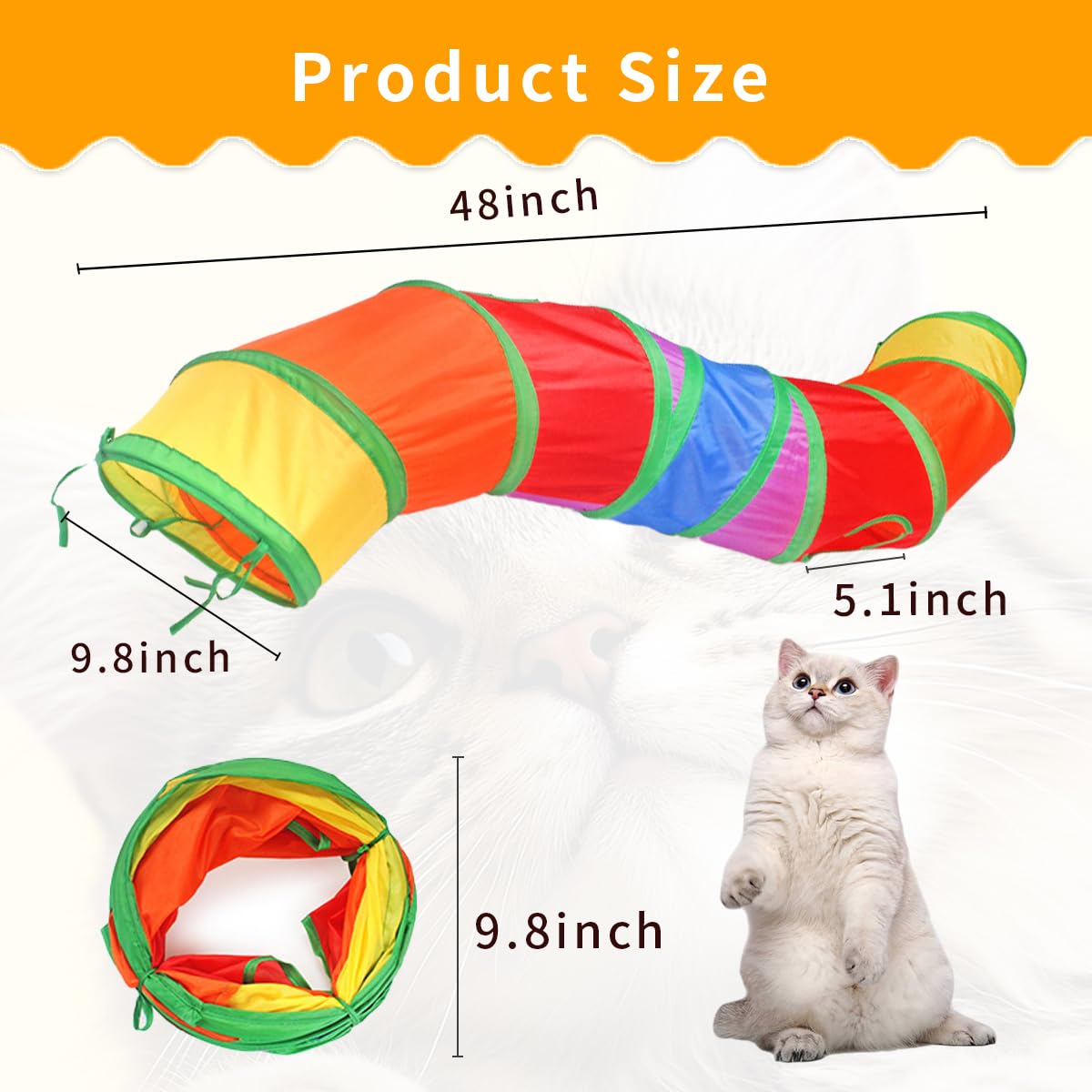 Suswim Cat Tunnel,Pet Cat Tunnels For Indoor Cats Large,Collapsible Cat Tunnel Maze Toy Shape S,Rainbow Colors.