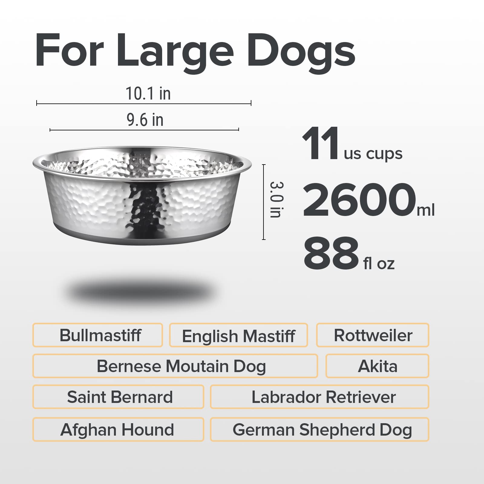 URBUDDIES 2 Pack Hammered Stainless Steel Dog Bowls, Premium Metal Dog Bowls with Non Slip Rubber Bottom, Dishwasher Safe, Easy