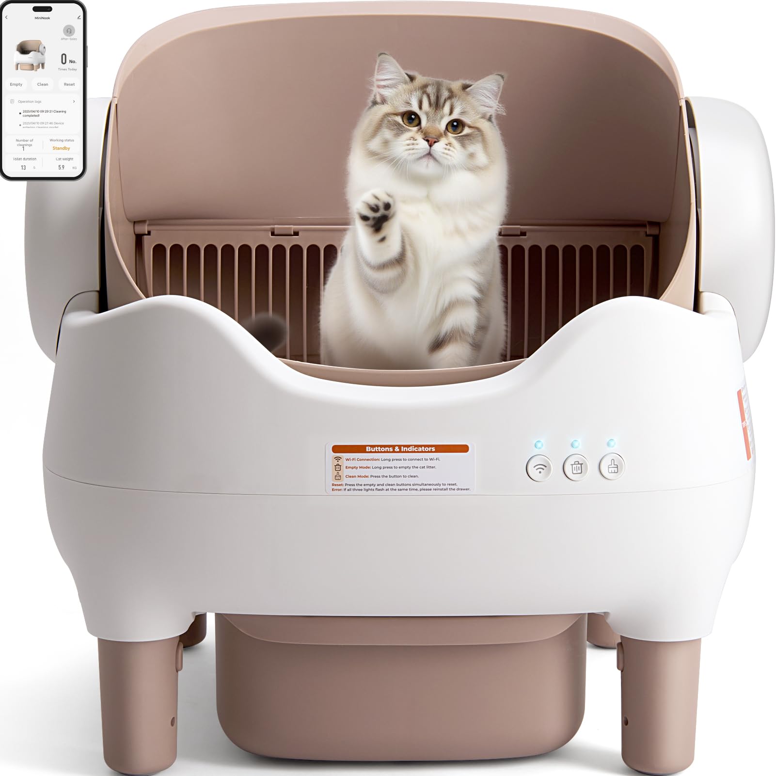 Duabes Automatic Litter Box: Self Cleaning Cat Litter Box with APP Control - Odor-Free Waste Disposal Includes Trash Bags, Large