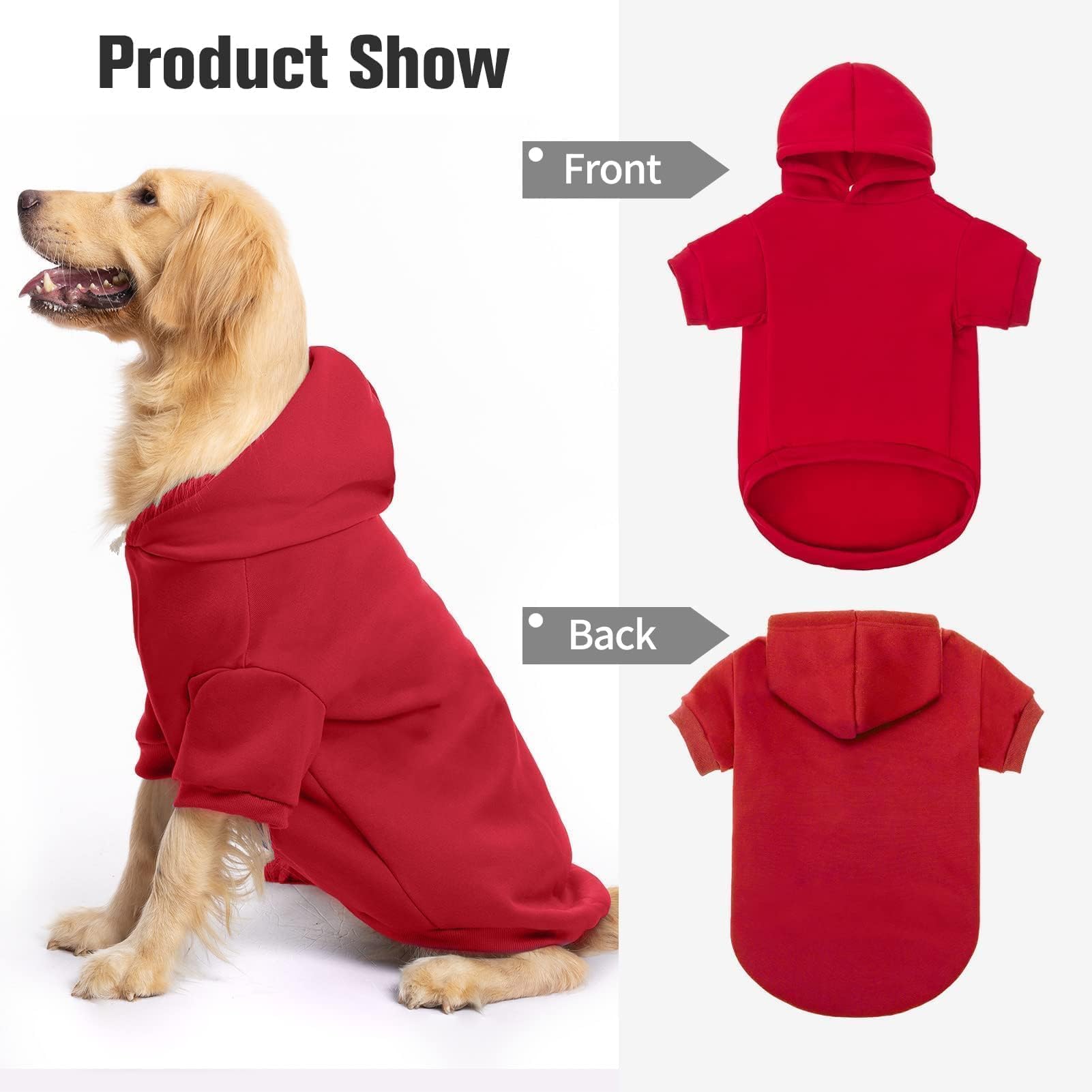 Bingpet Dog Hoodie,Fleece Lined Fall Cold Winter Dog Puppy Sweatshirt With Leash Hole,Soft Warm Dog Sweaters Outfit,Pullover Hoodie For Small Medium Large Dogs Cats Boys And Girls(Red,Xl)