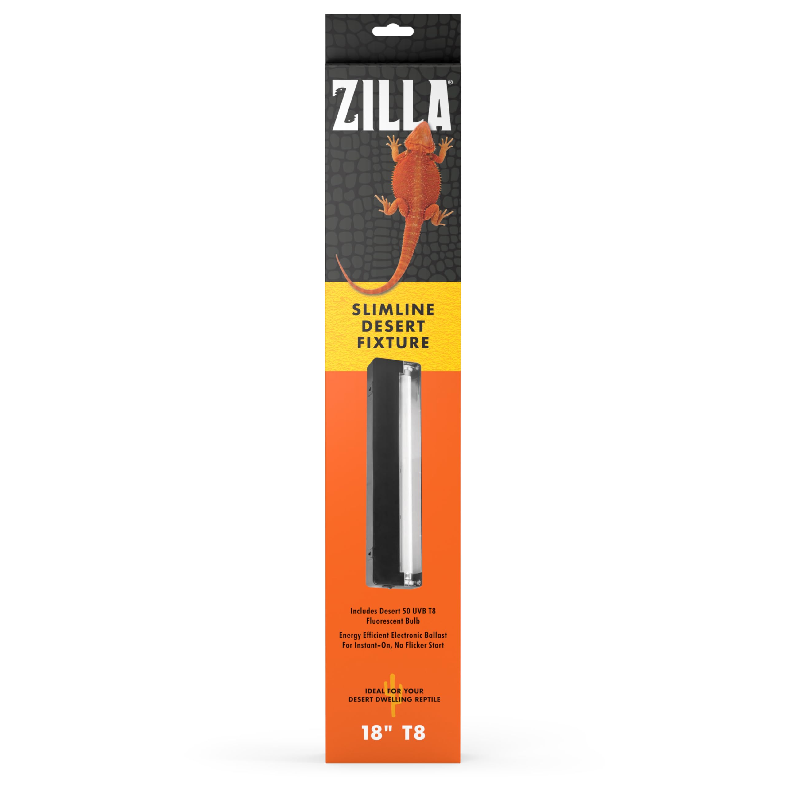 Zilla Reptile T8 Slimline Desert Pet Habitat Light Fixture with 15 Watt Fluorescent Bulb, 18 Inches,Black