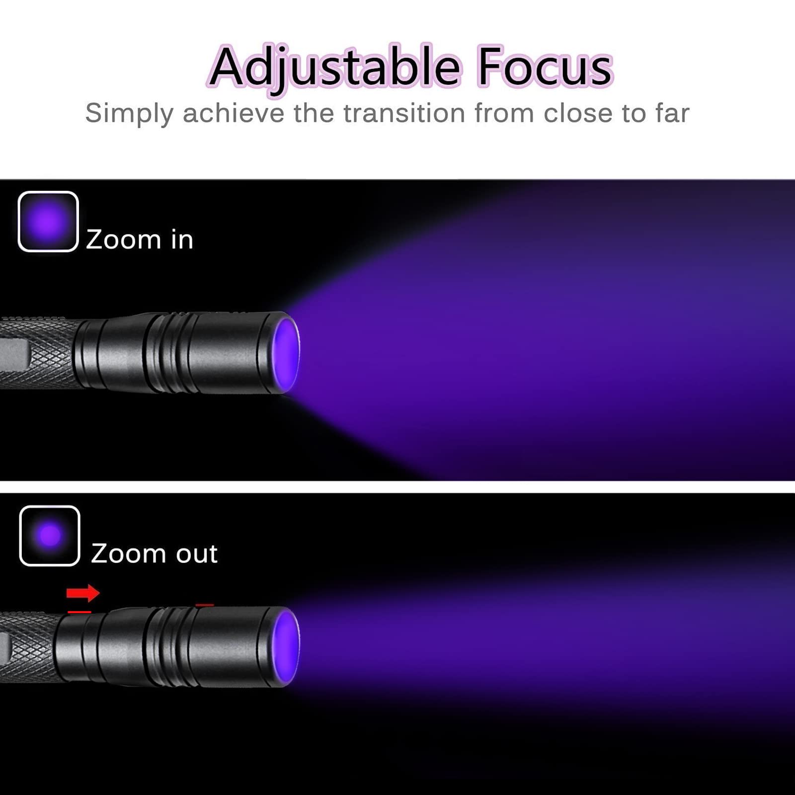COSMOING UV Flashlight Rechargeable, 395nm Ultraviolet, Zoomable Blacklight Detector for Pet Urine, Cat Dog Stains, Scorpion, Be
