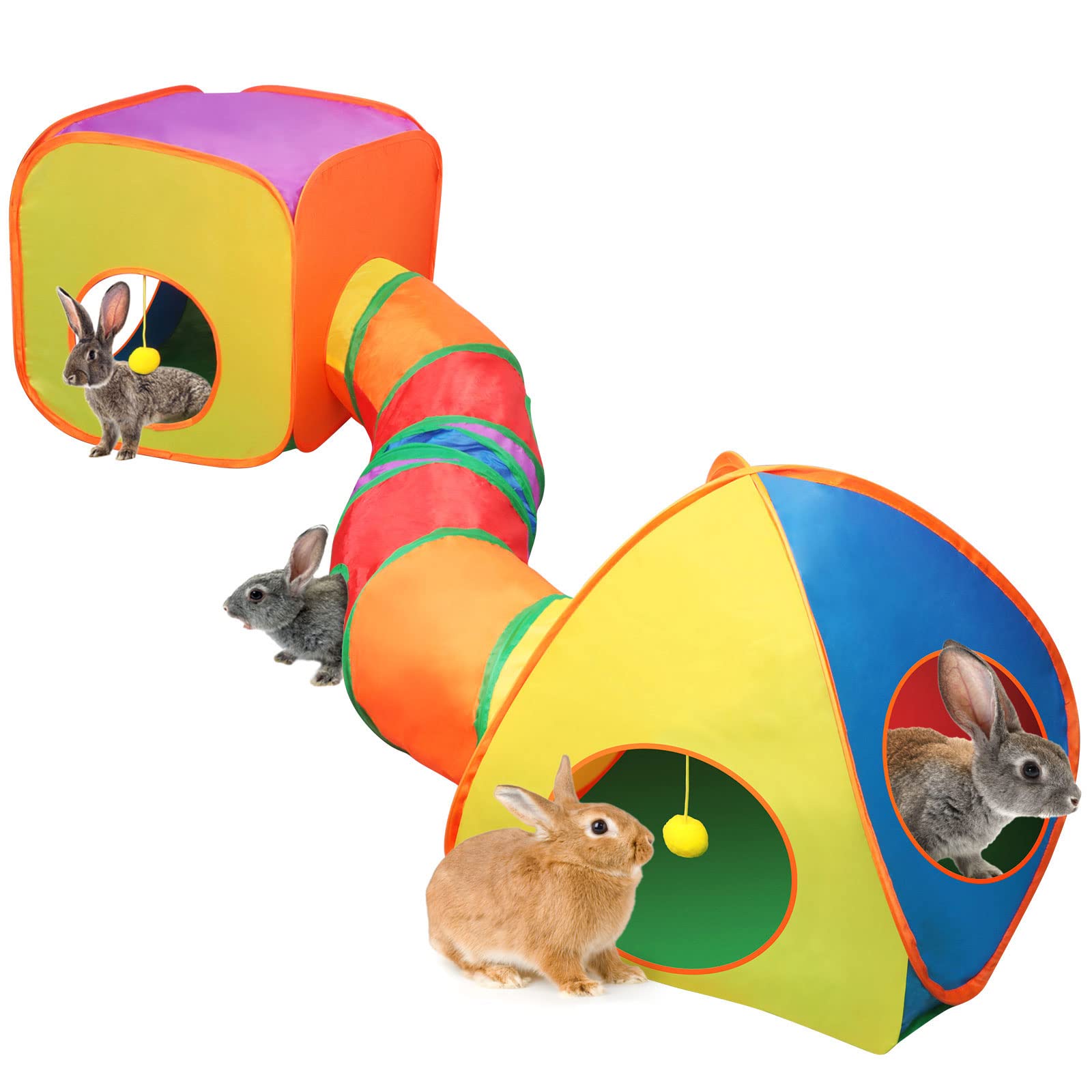 Yuepet Rabbit Tunnel And Cube Collapsible Tent Bunny Interactive Crinkle Tunnel Toys Small Animal Hideout With Play Ball For Dwa