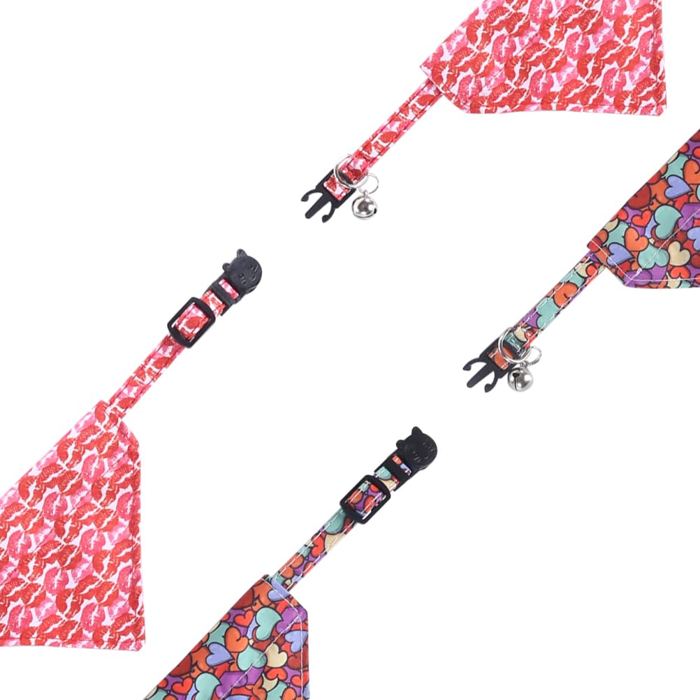 Valentine'S Day Cat Collar Breakaway With Cute Bandana And Bell For Kitty Adjustable Safety Love Heart