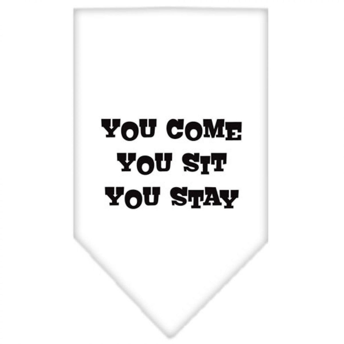 Pet and Dog Bandana Screen Printed, &quot;You Come, You Sit, You Stay&quot; White Large