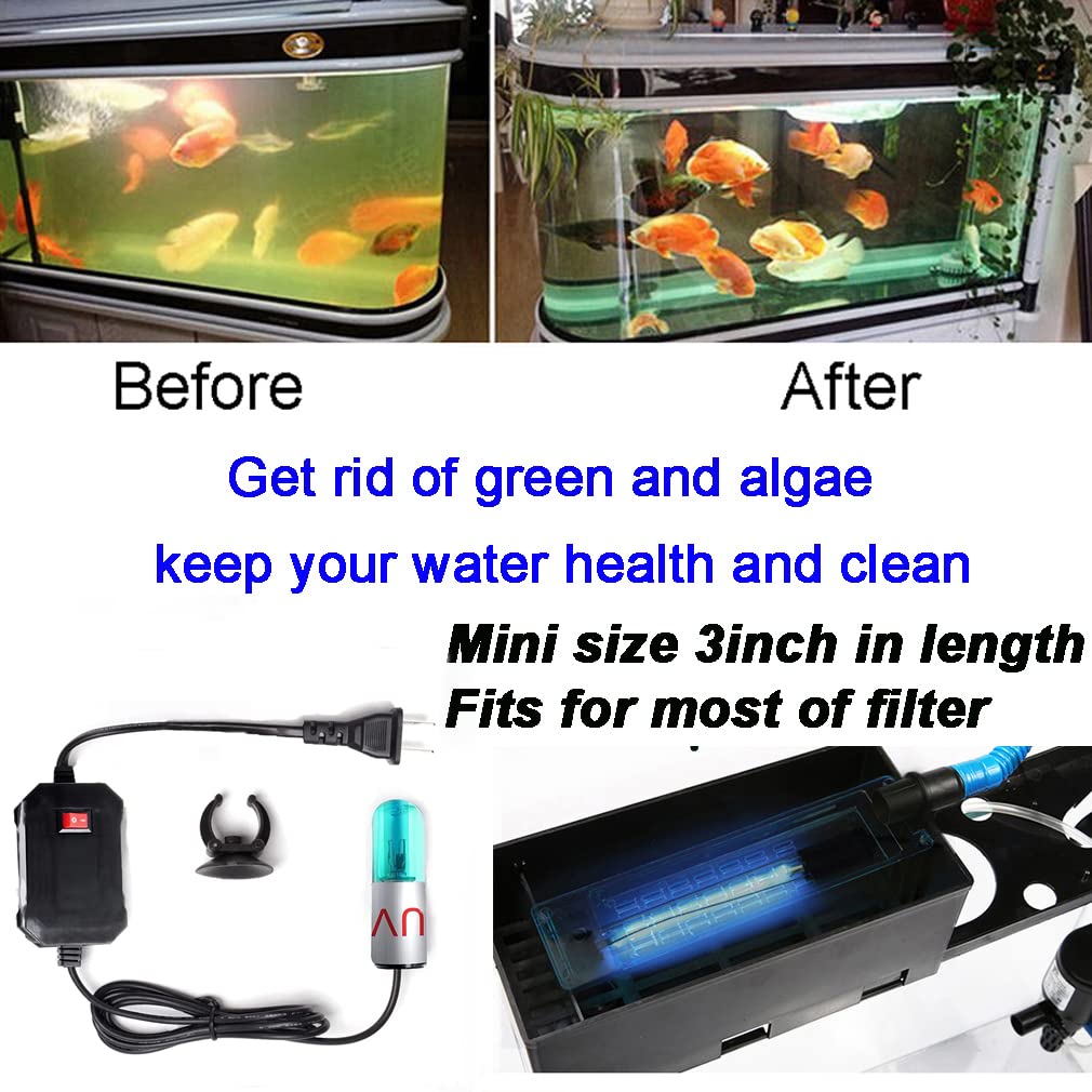 3W Aquarium Clean Light Fish Tank Algae Clean Light Green Water Clean Fish Tank Water Clean Lamp for Sump Pond Filter Tank