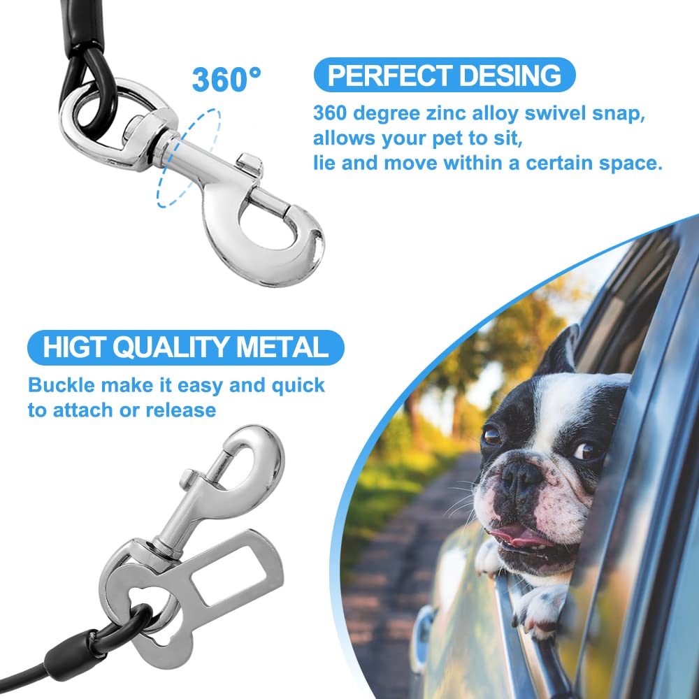 Mi Metty Dog Car Harnesses.2 Pack Dog Car Seatbelt Made Of Coated Wire Rope Safety Restraint No-Chew Tether Cable. Vehicle Harnesses With Double Clips And Latch Attachment.16 Inch/40 Cm, Black*2 Pack