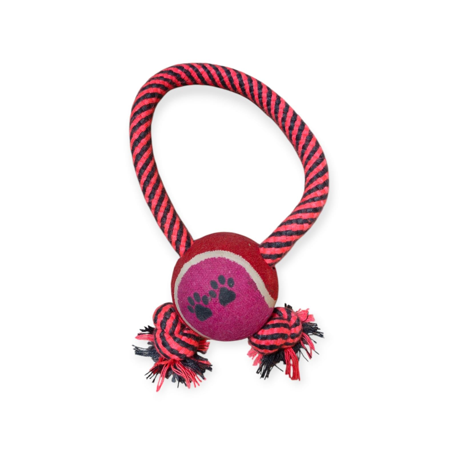 Ball with Rope Dog Toy, Red and Black Striped Rope with Tennis Ball, Interactive Tug and Fetch Toy for Dogs